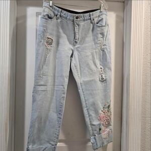 Woman Within Boyfriend Jeans High Rise Stretch Waist Light Wash Size 18W